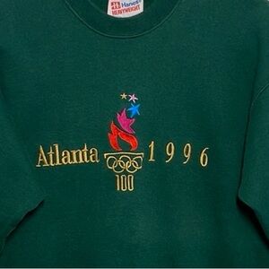 Rare Vintage Atlanta 1996 Olympics Hanes Embroidered Sweatshirt Green Unisex